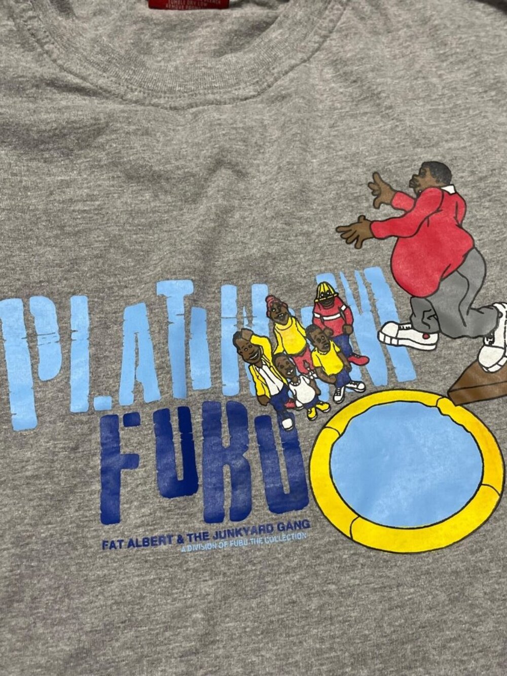Platinum Fubu Fat Albert Junkyard Gang Tee S Y2K Long Sleeve T-Shirt Gray Cotton